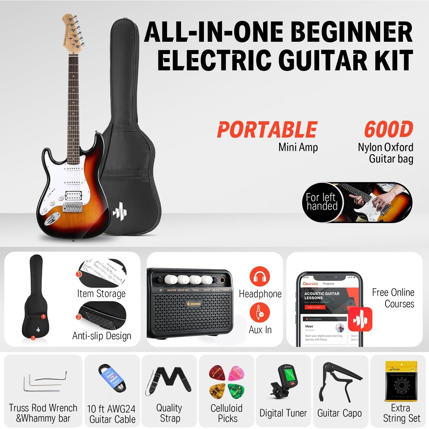 Donner DST-100S ST Elektro Gitar Seti (Sunburst)